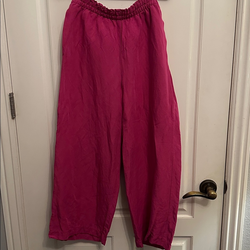 H & M linen wide leg cropped Pink pants